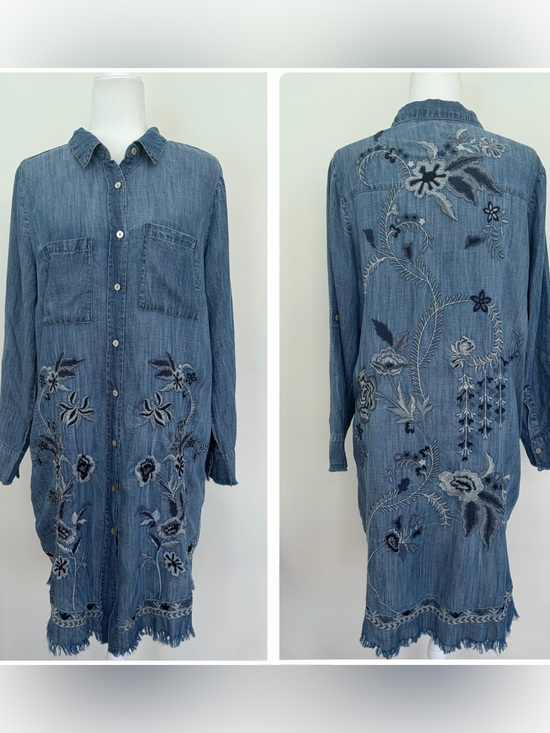 Kyla Seo Dresses & Skirts - Kyla Seo Embroidered Chambray Button Front Shirt Dress Large